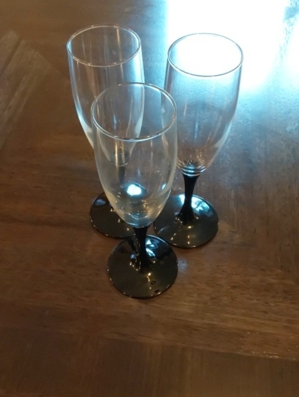 Vintage Black Stem Champagne Flutes - Set of 3